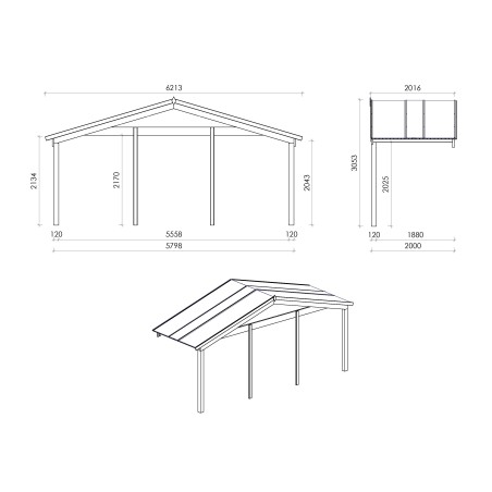 Overkapping voor de veranda of het terras van het huisje – 6x2 m