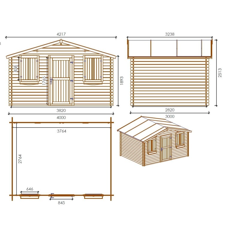 Houten tuinhuis 12 m² - 4x3 m - 28 mm