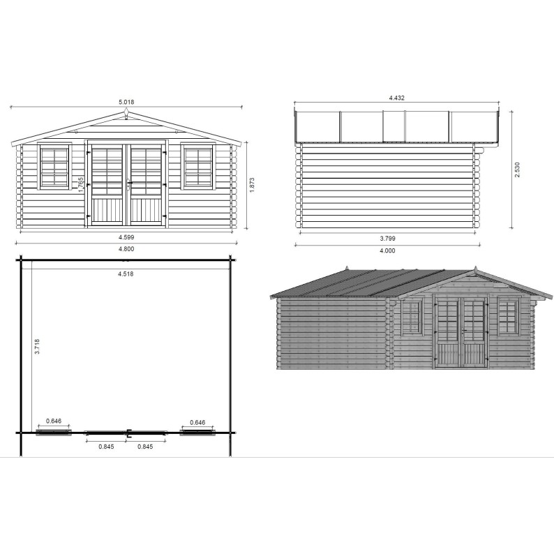 Houten tuinhuis 19.2 m² - 4.8x4 m - 40 mm