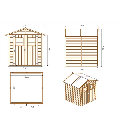 Houten tuinhuis 3.46 m² - 1.9x1.82 m - 12.5 mm - Geïmpregneerd