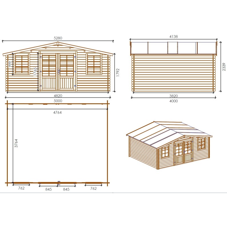 Tuinhuis Gotenburg 500x400 cm | 28mm | Onbehandeld