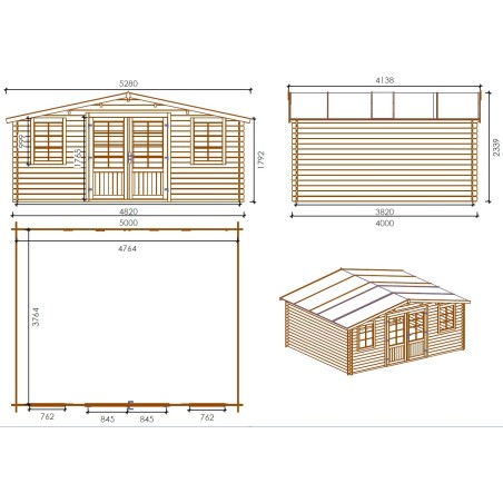 Houten tuinhuis 20 m² - 5x4 m - 28 mm