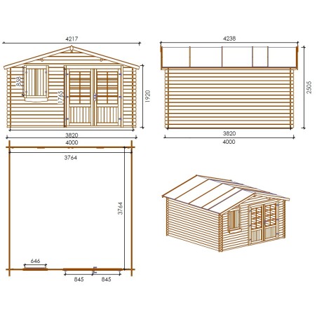 Houten tuinhuis 16 m² - 4x4 m - 28 mm