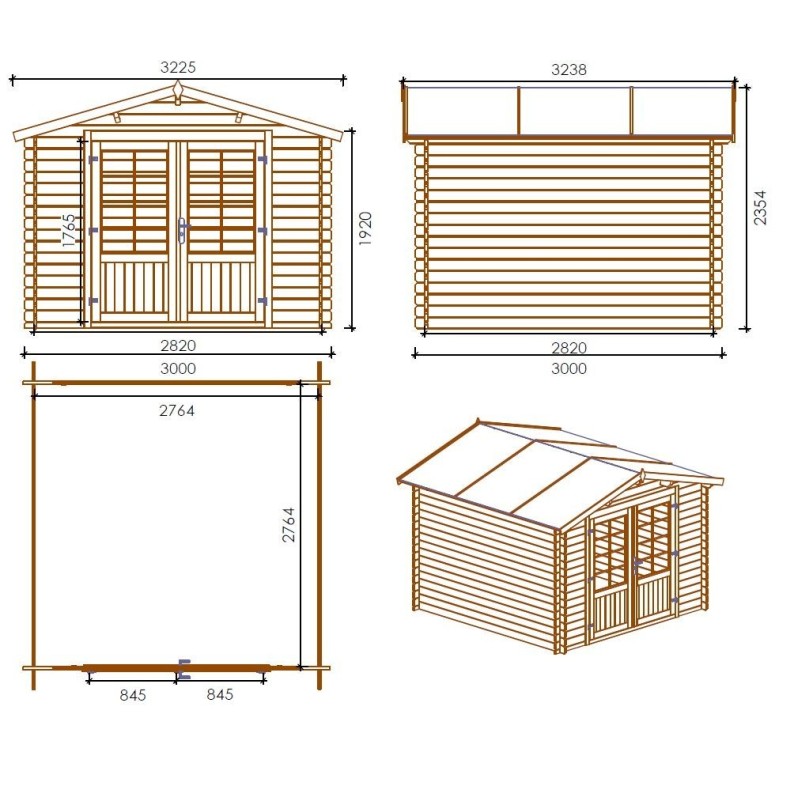Tuinhuis Essen 300x300 cm | 28mm | Bruin geïmpregneerd