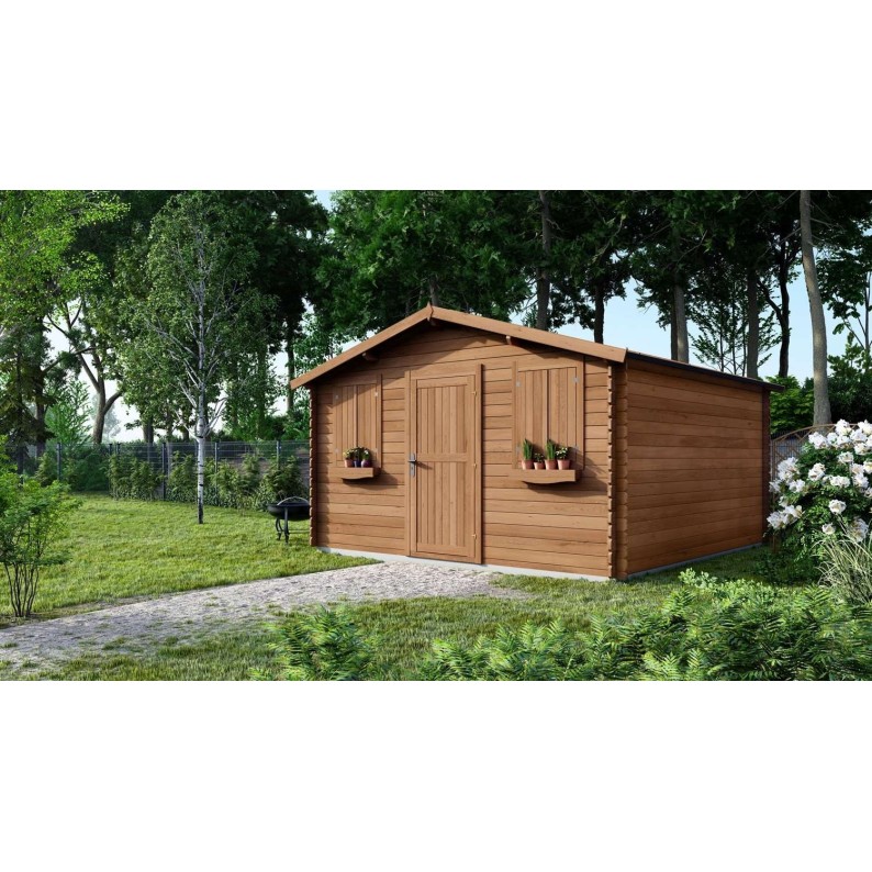 Tuinhuis Wenen 400x400 cm | Bruin geïmpregneerd | Enkele deur