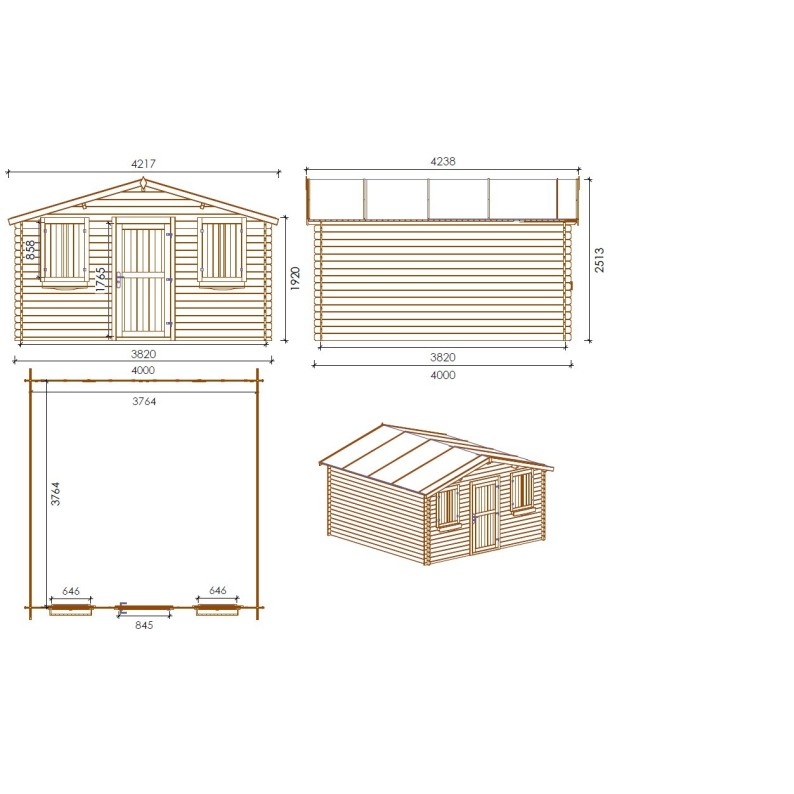 Tuinhuis Wenen 400x400 cm | Bruin geïmpregneerd | Enkele deur