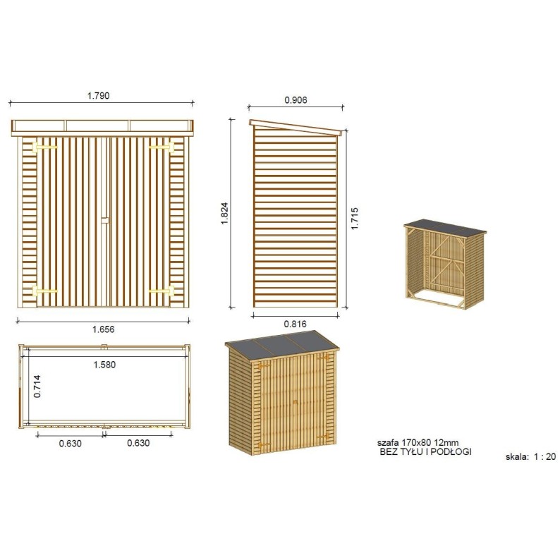Tuingereedschapskast 1.66x0.82 m H.1.86