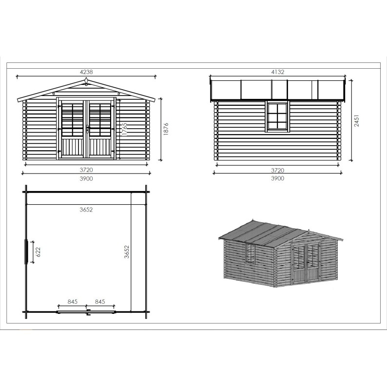 Houten tuinhuis 15.2 m² - 3.9x3.9 m - 34 mm - Geïmpregneerd