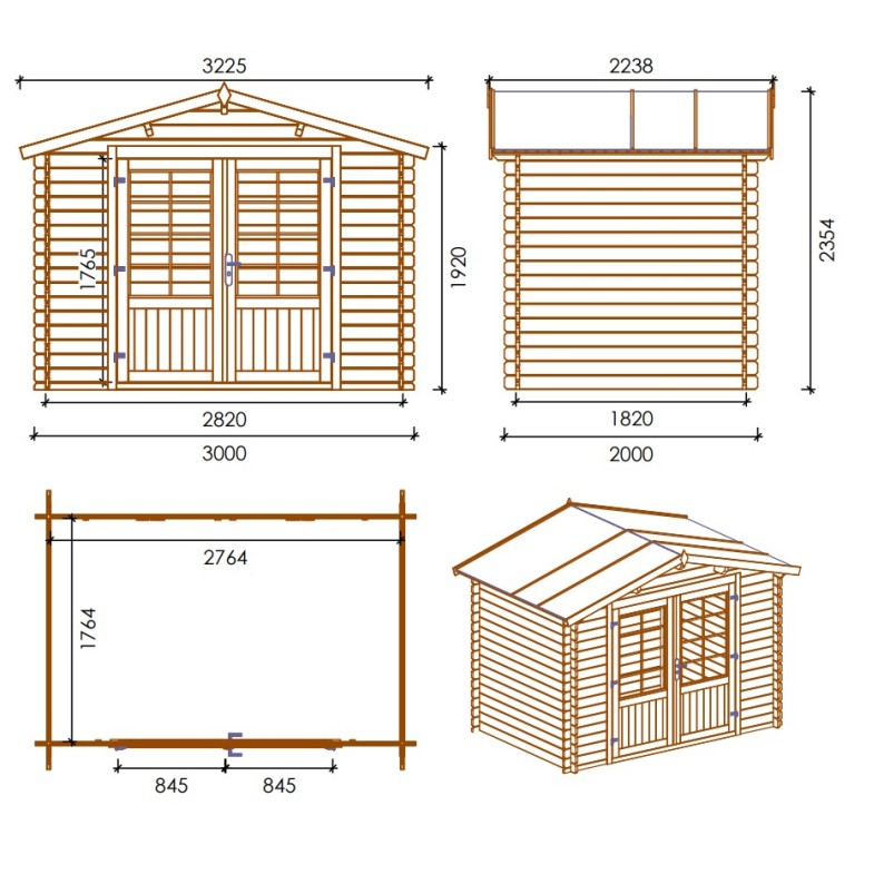 Houten tuinhuis 6 m² - 3x2 m - 28 mm