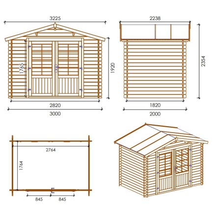 Houten tuinhuis - 3x2 m - 15 m² met terras
