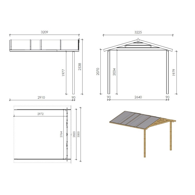 Houten tuinhuis - 3x2 m - 15 m² met terras