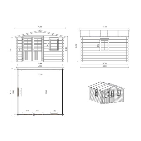 Houten tuinhuis 16 m² - 4x4 m - 40 mm