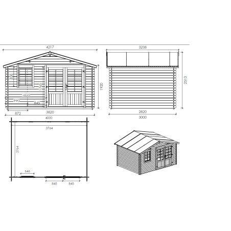 Houten tuinhuis 12 m² - 4x3 m - 28 mm - Geïmpregneerd