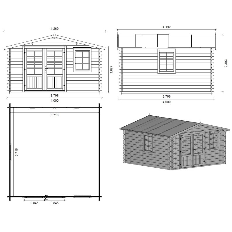 Houten tuinhuis 16 m² - 4x4 m - 40 mm
