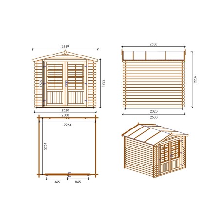 Houten tuinhuis 6.25 m² - 2.5x2.5 m - 28 mm