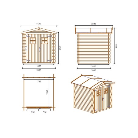 Houten tuinhuis 4 m² - 2x2 m - 19 mm