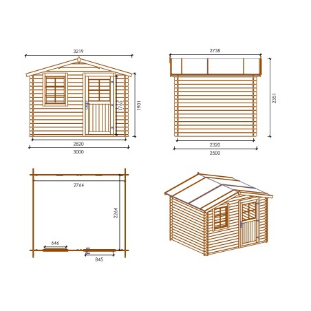 Houten tuinhuis 7.5 m² - 3x2.5 m - 28 mm
