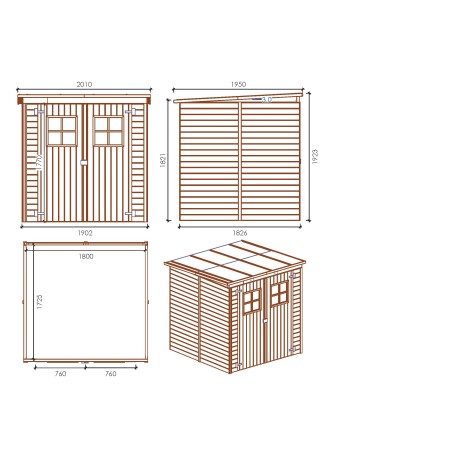 Houten tuinhuis 3.42 m² - 1.9x1.8 m - 12.5 mm - Geïmpregneerd