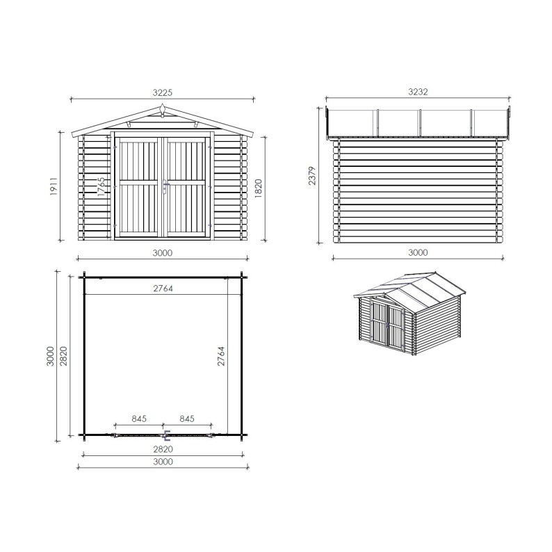 Houten tuinhuis 9 m² - 3x3 m - 28 mm - Geïmpregneerd