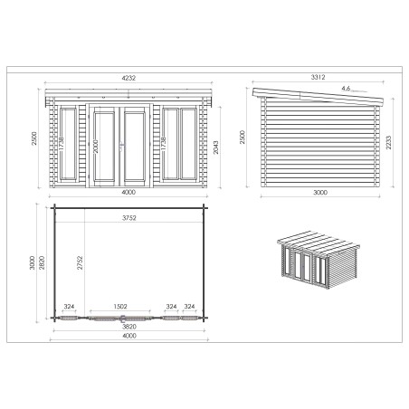 Houten tuinhuis 12 m² - 4x3 m - 34 mm