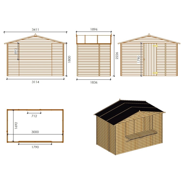 Kiosk, kraam, handelshuis 5.72 m² – 3.11x1.84 m – 19 mm