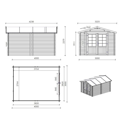 Houten tuinhuis 12 m² - 3x4 m - 28 mm