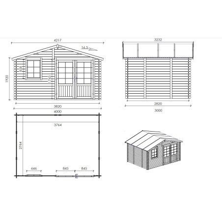 Houten tuinhuis 12 m² - 4x3 m - 28 mm