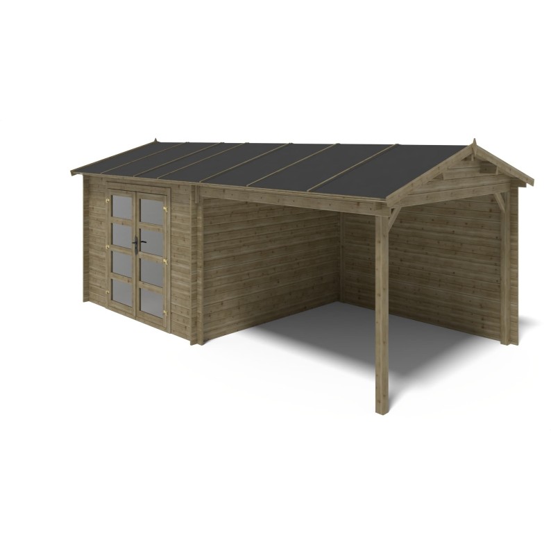 Houten tuinhuis 17.4 m² - 5.79x3 m - 28 mm - Geïmpregneerd