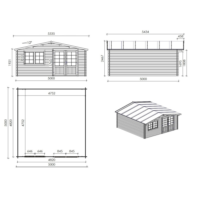 Houten tuinhuis 25 m² - 5x5 m - 34 mm