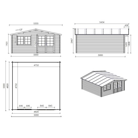 Houten tuinhuis 25 m² - 5x5 m - 34 mm