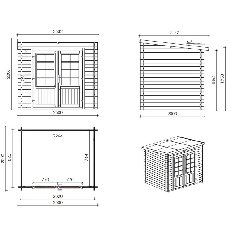 Houten tuinhuis 5 m² - 2.5x2 m - 28 mm - Geïmpregneerd