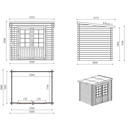 Houten tuinhuis 5 m² - 2.5x2 m - 28 mm - Geïmpregneerd