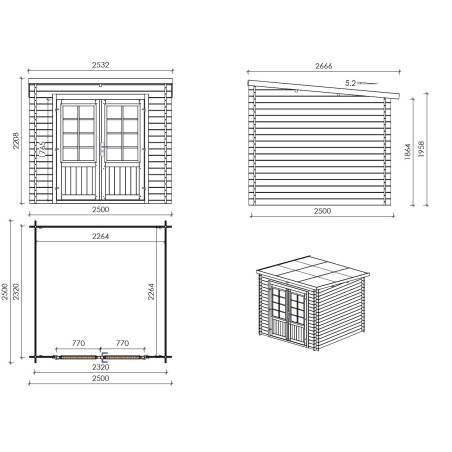 Houten tuinhuis 6.25 m² - 2.5x2.5 m - 28 mm - Geïmpregneerd