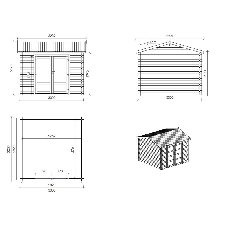 Houten tuinhuis 9 m² - 3x3 m - 28 mm - Geïmpregneerd