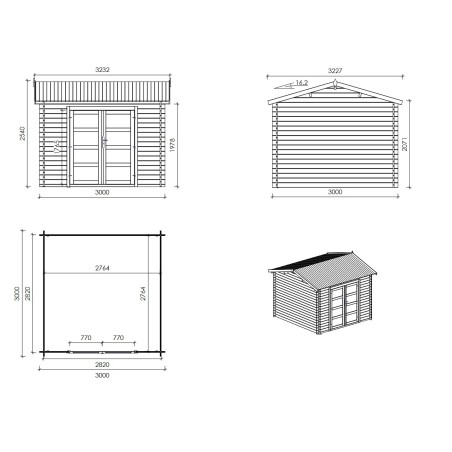 Houten tuinhuis 9 m² - 3x3 m - 28 mm - Geïmpregneerd