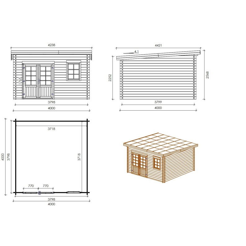 Houten tuinhuis 16 m² - 4x4 m - 40 mm - Geïmpregneerd
