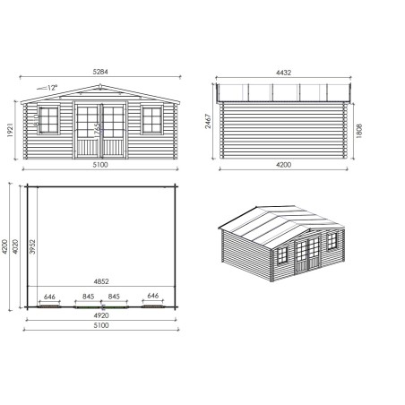 Houten tuinhuis 21.42 m² - 5.1x4.2 m - 34 mm