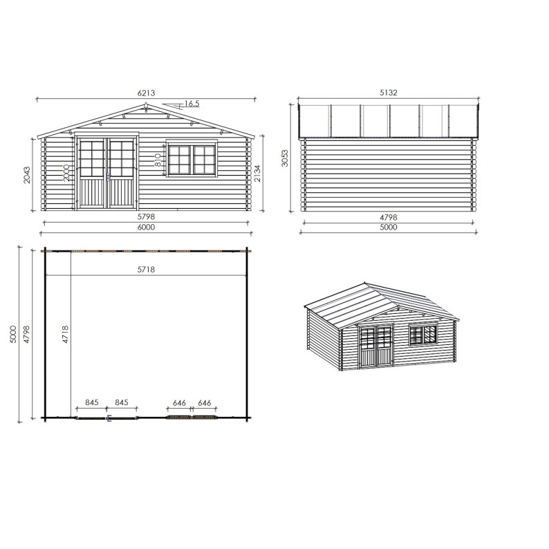 Houten tuinhuis 30 m² - 6x5 m - 40 mm
