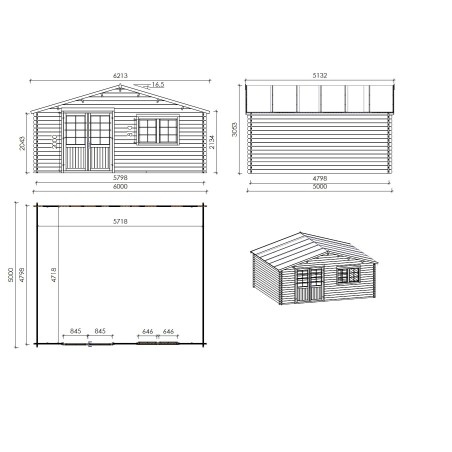 Houten tuinhuis 30 m² - 6x5 m - 40 mm