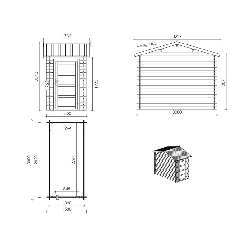 Houten tuinhuis – 1.5x3 m met aanbouw 1.5x2.76 m - 15.56 m² – Geïmpregneerd