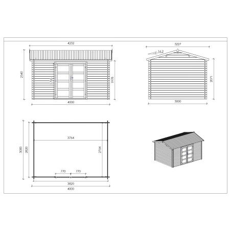 Tuinhuis met Overkapping Noud | 800x300 cm | Geïmpregneerd