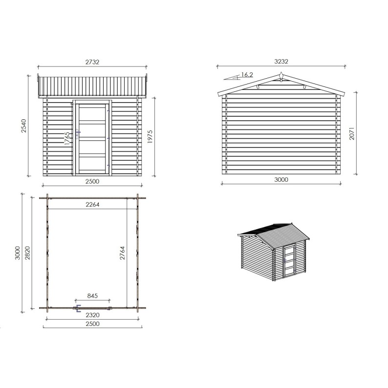 Houten tuinhuis – 2.5x3 m met aanbouw 2.5x2.76 m - 18.56 m² – Geïmpregneerd