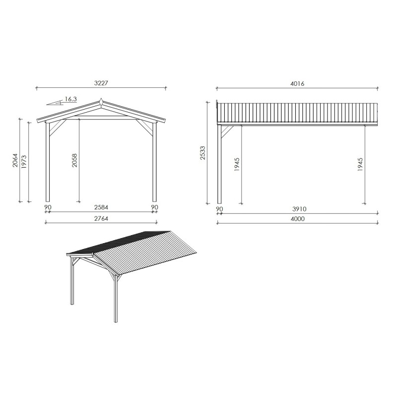 Houten tuinhuis – 2.5x3 m met aanbouw  4x2.76 m - 18.56 m² – Geïmpregneerd