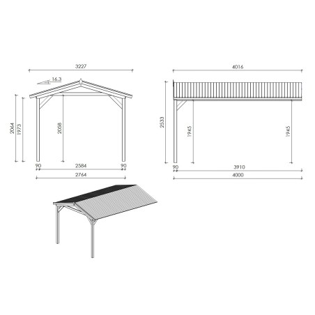 Houten tuinhuis – 2.5x3 m met aanbouw 2.5x2.76 m - 18.56 m² – Geïmpregneerd