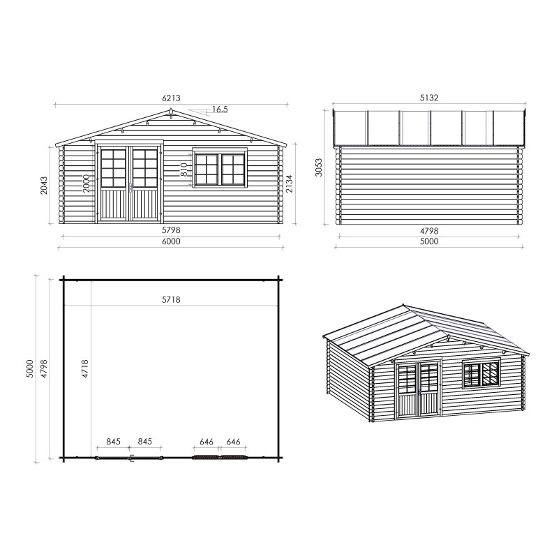 Houten tuinhuis - 6x5 m - 42 m² met terras