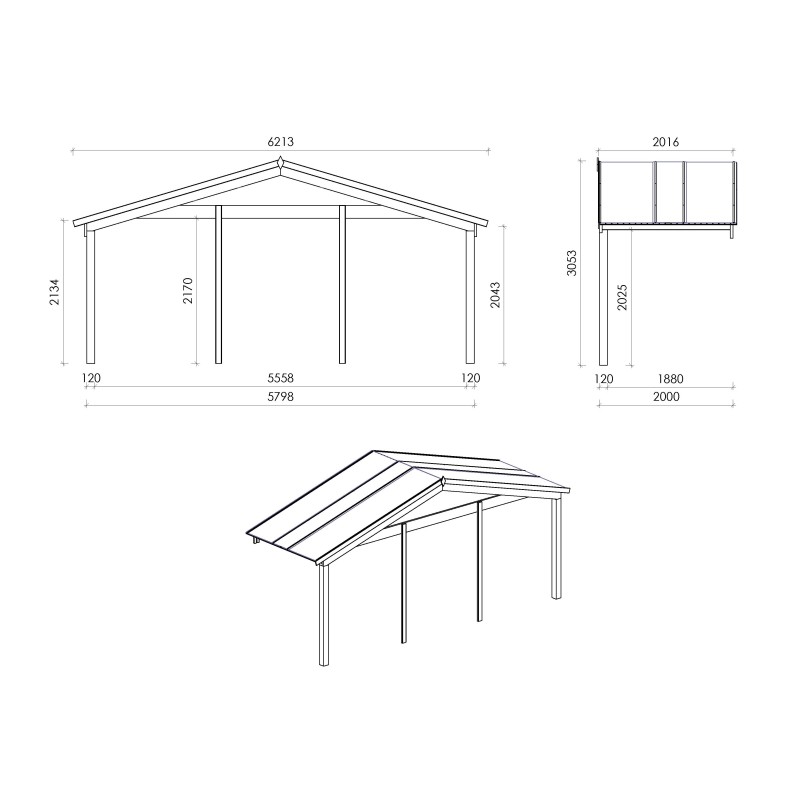 Houten tuinhuis - 6x5 m - 42 m² met terras
