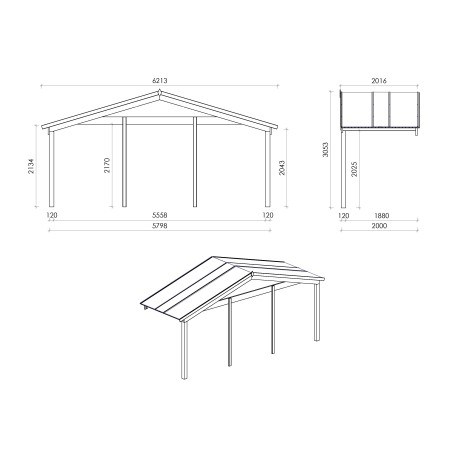 Houten tuinhuis - 6x5 m - 42 m² met terras