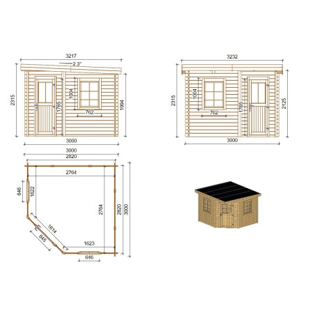 Houten tuinhuis 8 m² - 3x3 m - 28 mm - Geïmpregneerd