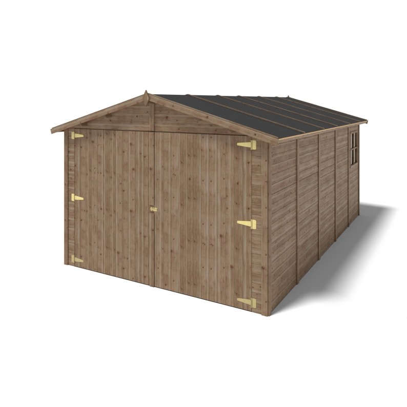 Houten garage 14.94 m² - 3.05x4.93 m - 18 mm - Kleur: bruin - Geïmpregneerd