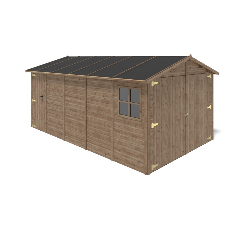 Houten garage 14.94 m² - 3.05x4.93 m - 18 mm - Kleur: bruin - Geïmpregneerd